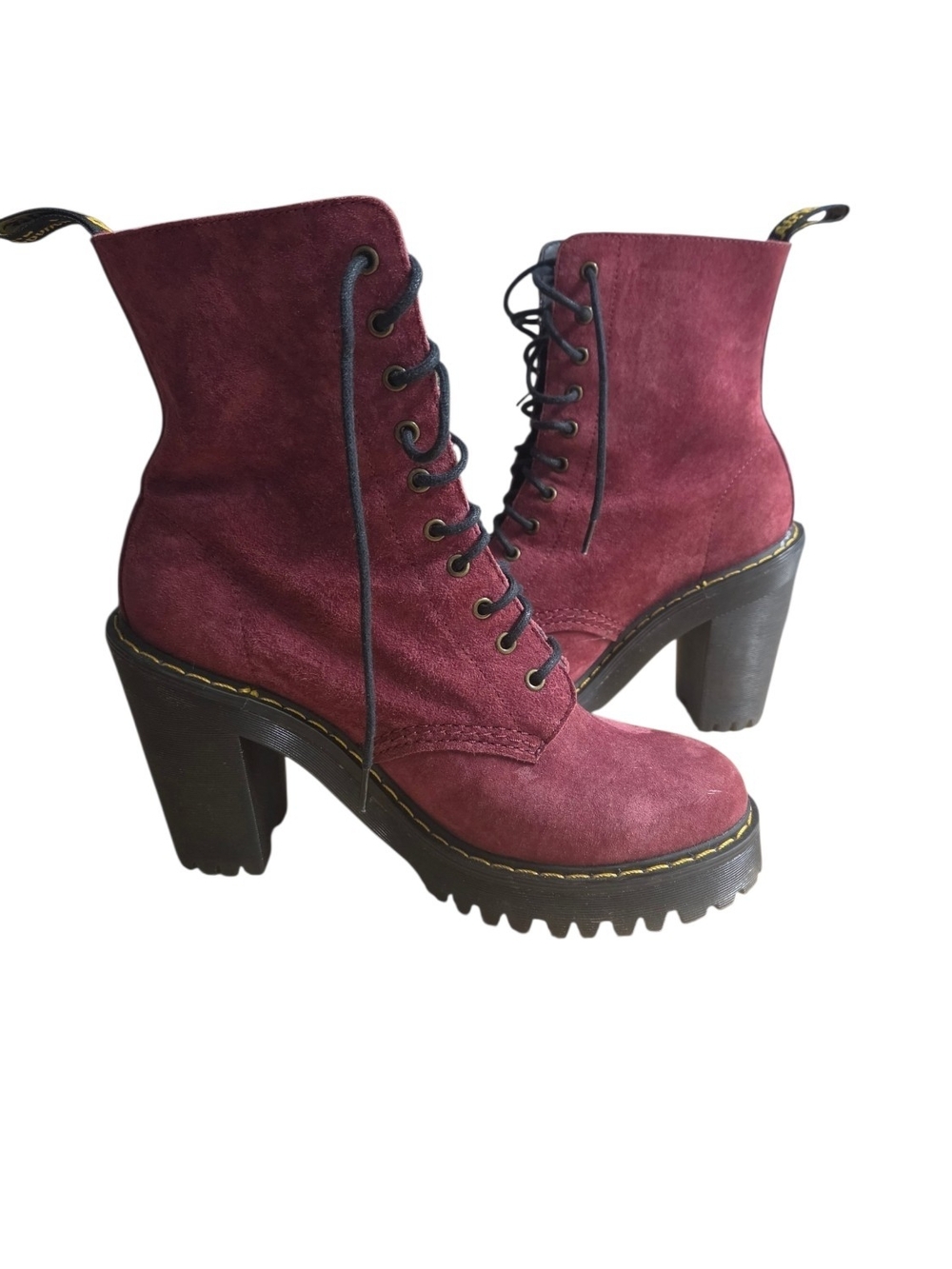 Dr. Martens Kendra Heeled Combat Boots Burgandy/Wine. Women's 7.